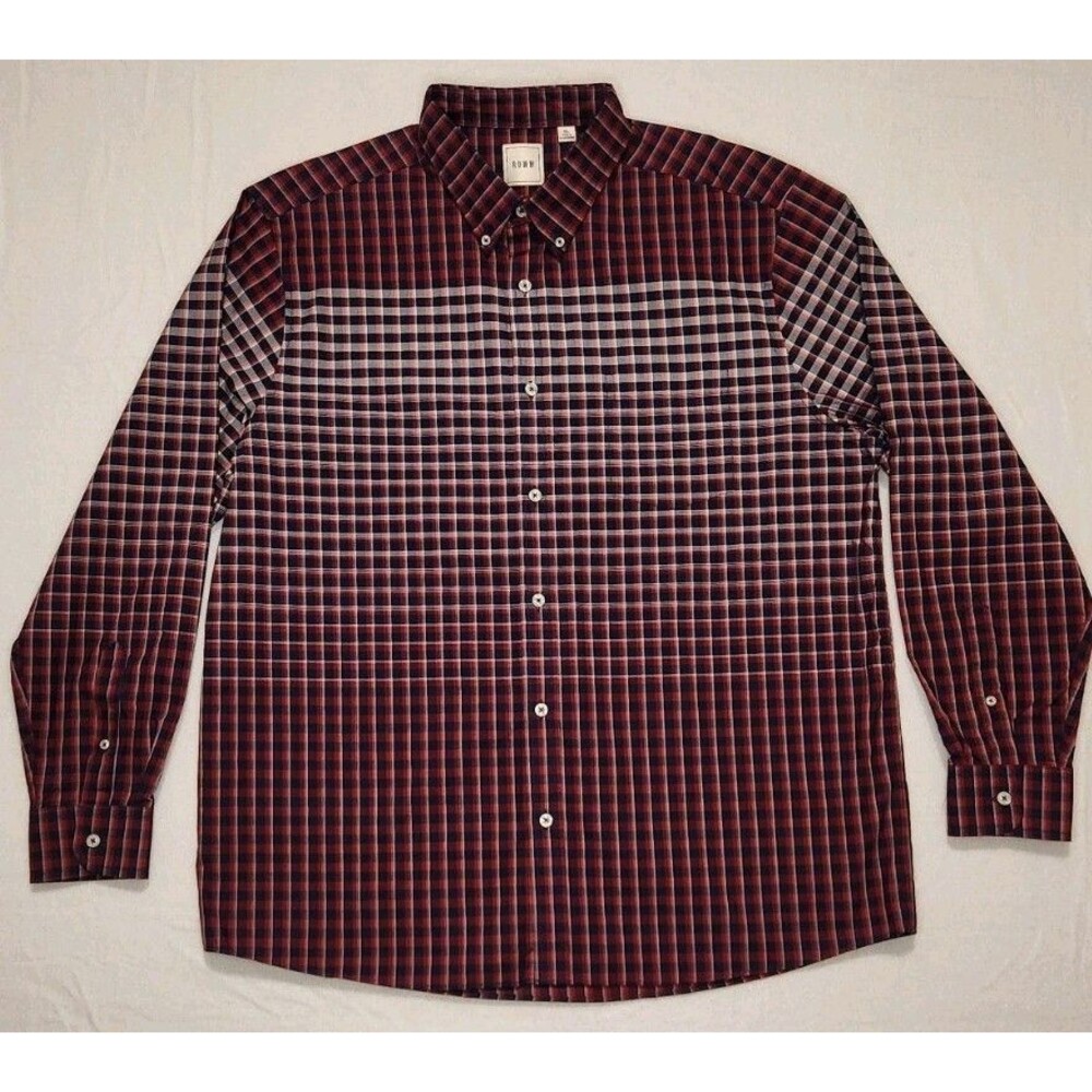 Rowm Long Sleeve XL Red White Blue Plaid Patchwork Button Up Pocket Shirt